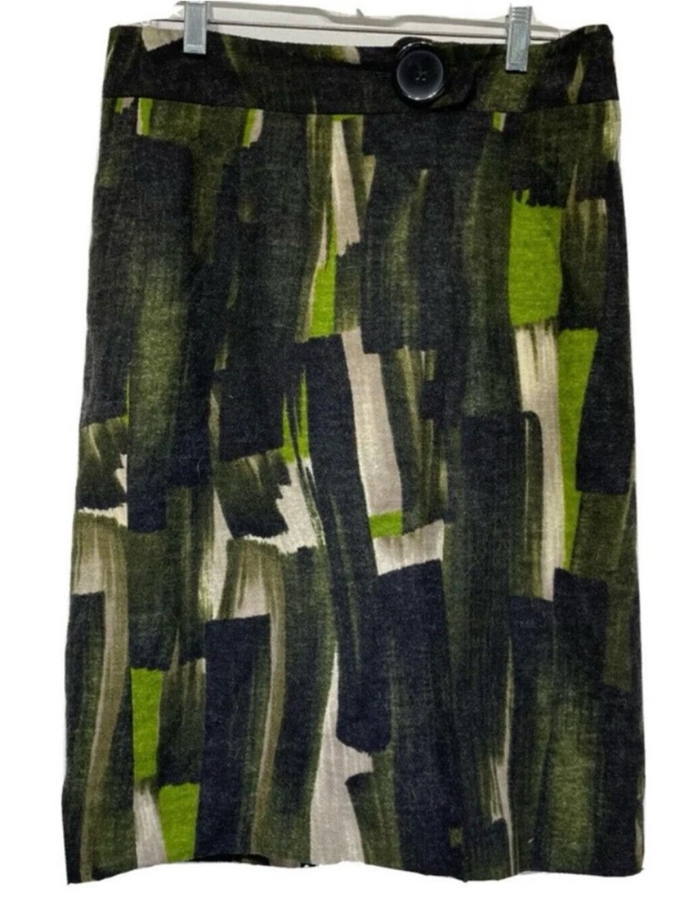 Etcetera Y2K Black and Green Wool Button Detail Pencil Skirt Abstract Paint 14